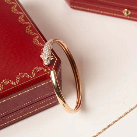 [LOXURA]PANTHERE ROSE GOLD DIAMOND OPEN BRACELET