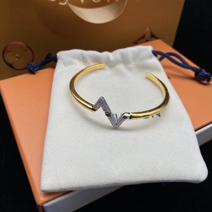 [LOXURA]VOLTE UPSITE DOWN DIAMOND GOLD OPEN BRACELET