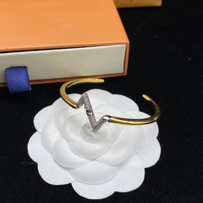 [LOXURA]VOLTE UPSITE DOWN DIAMOND GOLD OPEN BRACELET