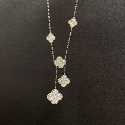 [LOXURA]CLOVER 5 MOTIFS SILVER DIAMONDS NECKLACE