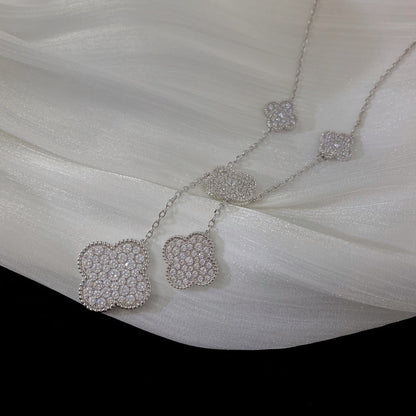 [LOXURA]CLOVER 5 MOTIFS SILVER DIAMONDS NECKLACE