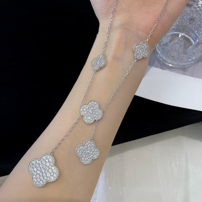[LOXURA]CLOVER 5 MOTIFS SILVER DIAMONDS NECKLACE