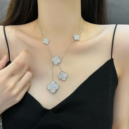 [LOXURA]CLOVER 5 MOTIFS SILVER DIAMONDS NECKLACE