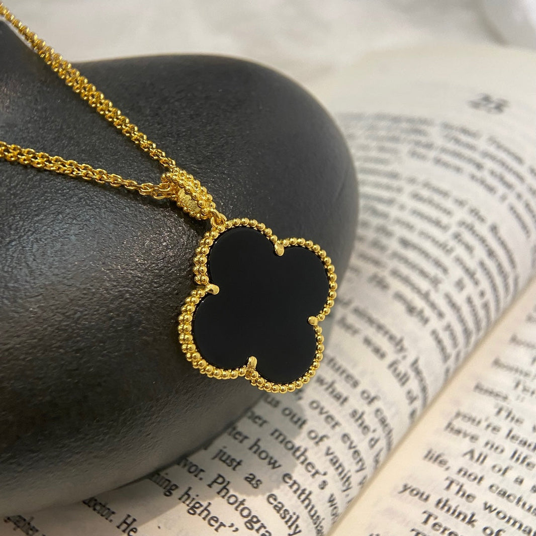 [LOXURA]CLOVER 25MM NECKLACE GOLD ONYX