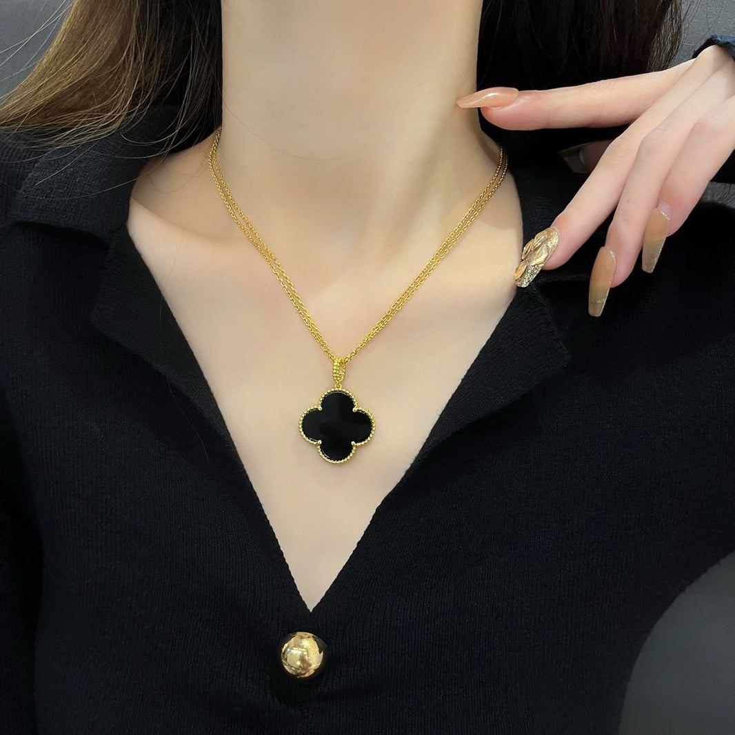 [LOXURA]CLOVER 25MM NECKLACE GOLD ONYX