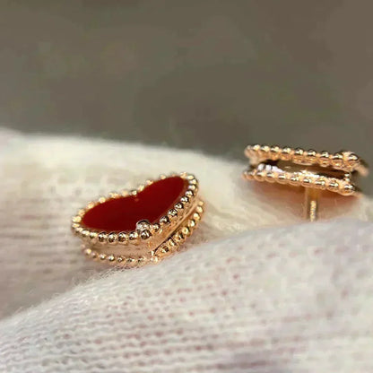 [LOXURA]HEART CARNELIAN STUD EARRINGS