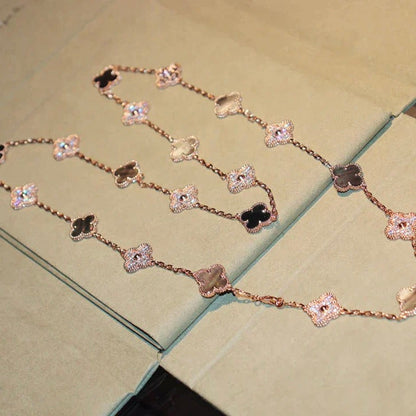 [LOXURA]CLOVER 20 MOTIFS DARK MOP DIAMOND  NECKLACE