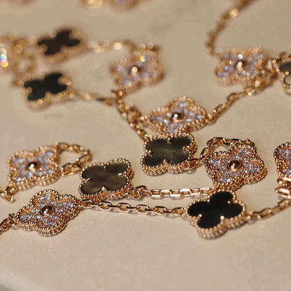 [LOXURA]CLOVER 20 MOTIFS DARK MOP DIAMOND  NECKLACE