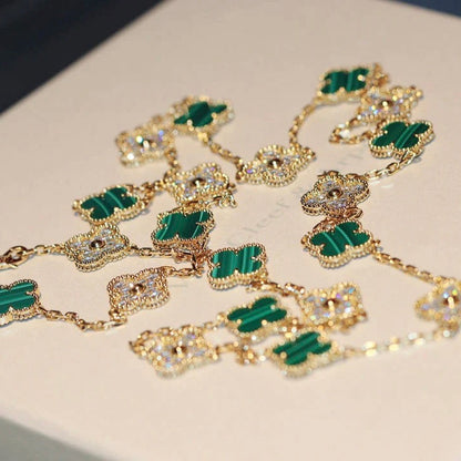 [LOXURA]CLOVER 20 MOTIFS MALACHITE DIAMOND NECKLACE