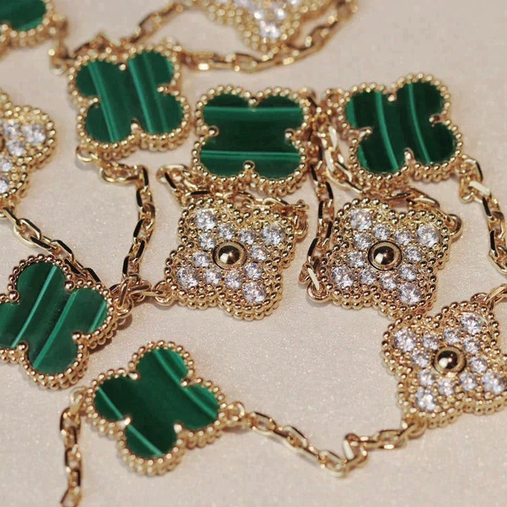 [LOXURA]CLOVER 20 MOTIFS MALACHITE DIAMOND NECKLACE