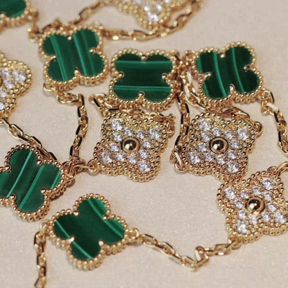 [LOXURA]CLOVER 20 MOTIFS MALACHITE DIAMOND NECKLACE