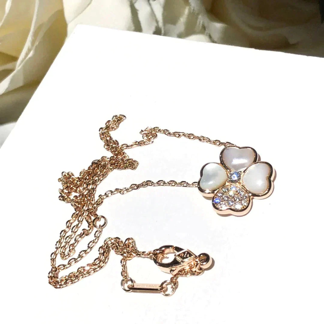 [LOXURA]CLOVER MOP DIAMOND ROSE GOLD NECKLACE