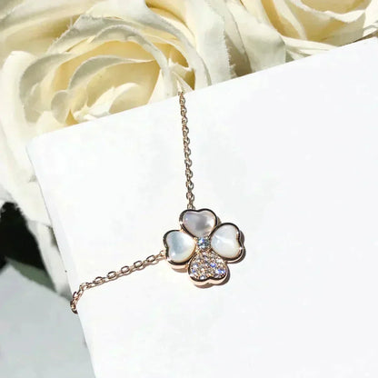 [LOXURA]CLOVER MOP DIAMOND ROSE GOLD NECKLACE