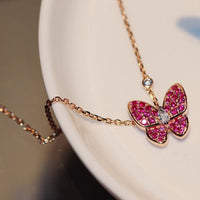 [LOXURA]BUTTERFLY RED DIAMOND ROSE GOLD NECKLACE