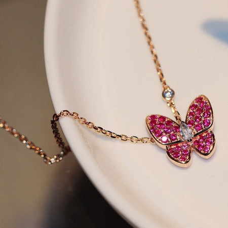 [LOXURA]BUTTERFLY RED DIAMOND ROSE GOLD NECKLACE