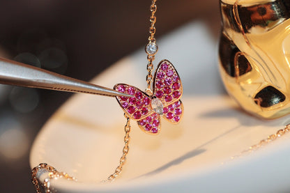 [LOXURA]BUTTERFLY RED DIAMOND ROSE GOLD NECKLACE