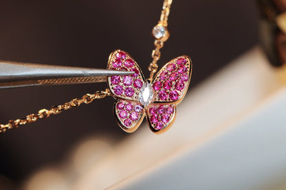 [LOXURA]BUTTERFLY RED DIAMOND ROSE GOLD NECKLACE