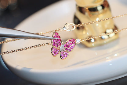 [LOXURA]BUTTERFLY RED DIAMOND ROSE GOLD NECKLACE