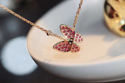 [LOXURA]BUTTERFLY RED DIAMOND ROSE GOLD NECKLACE