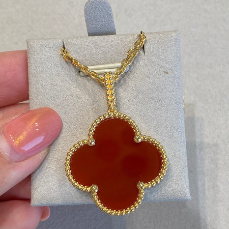 [LOXURA]CLOVER 25MM NECKLACE GOLD CARNELIAN