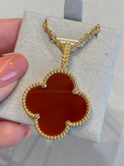 [LOXURA]CLOVER 25MM NECKLACE GOLD CARNELIAN