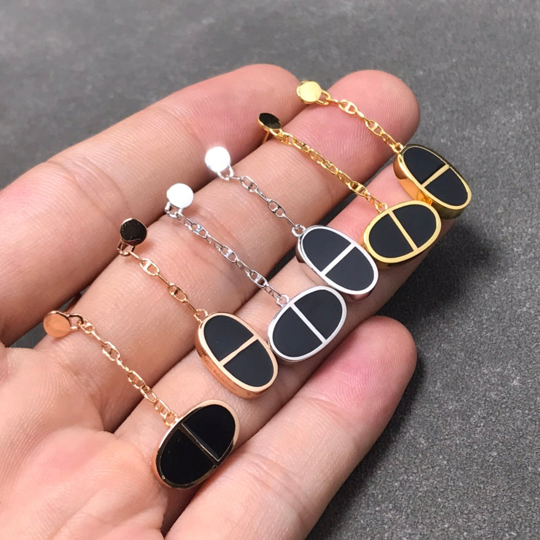 [LOXURA]CHAINE VERSO BLACK CERAMIC SILVER EARRINGS