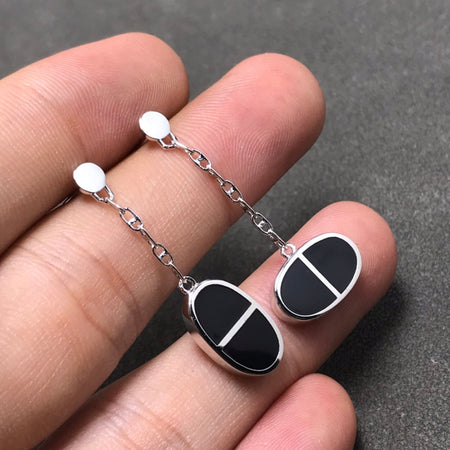 [LOXURA]CHAINE VERSO BLACK CERAMIC SILVER EARRINGS