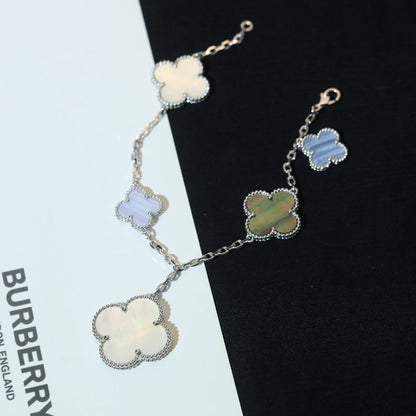 [LOXURA]CLOVER BRACELET 5 MOTIFS MOP CHALCEDONY SILVER