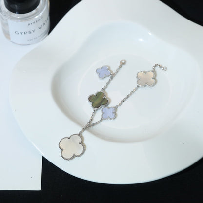 [LOXURA]CLOVER BRACELET 5 MOTIFS MOP CHALCEDONY SILVER