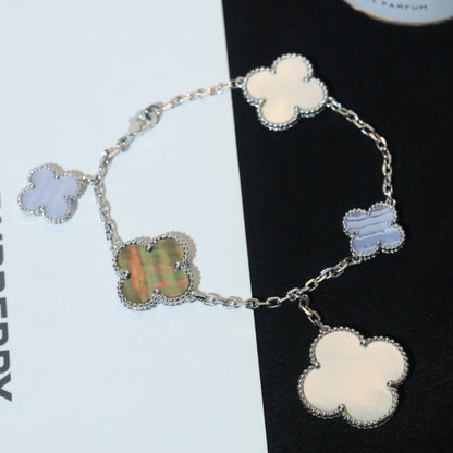 [LOXURA]CLOVER BRACELET 5 MOTIFS MOP CHALCEDONY SILVER