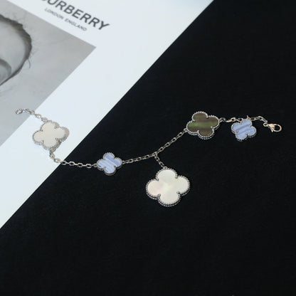 [LOXURA]CLOVER BRACELET 5 MOTIFS MOP CHALCEDONY SILVER