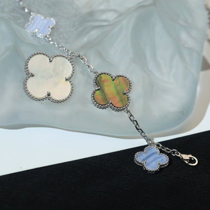 [LOXURA]CLOVER BRACELET 5 MOTIFS MOP CHALCEDONY SILVER