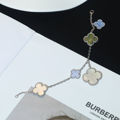 [LOXURA]CLOVER BRACELET 5 MOTIFS MOP CHALCEDONY SILVER