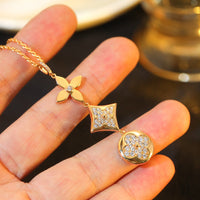 [LOXURA]STAR AND SUN DIAMOND PINK GOLD NECKLACE