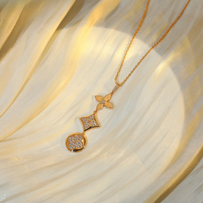 [LOXURA]STAR AND SUN DIAMOND PINK GOLD NECKLACE