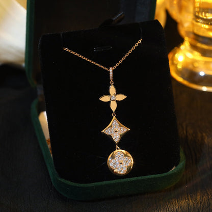 [LOXURA]STAR AND SUN DIAMOND PINK GOLD NECKLACE