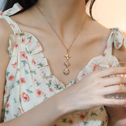 [LOXURA]STAR AND SUN DIAMOND PINK GOLD NECKLACE