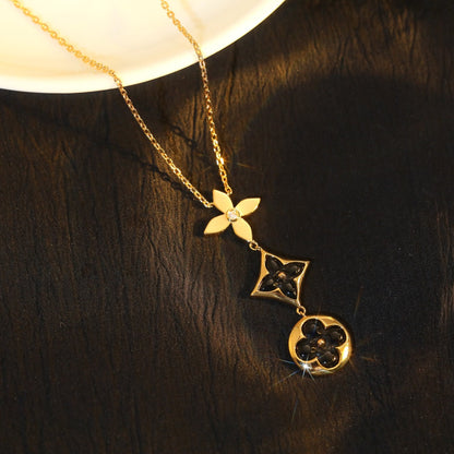 [LOXURA]STAR AND SUN ONYX PINK GOLD NECKLACE