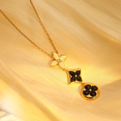 [LOXURA]STAR AND SUN ONYX PINK GOLD NECKLACE