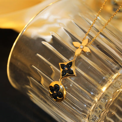 [LOXURA]STAR AND SUN ONYX PINK GOLD NECKLACE
