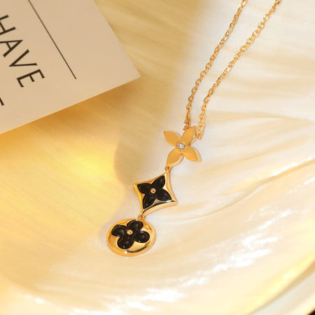 [LOXURA]STAR AND SUN ONYX PINK GOLD NECKLACE