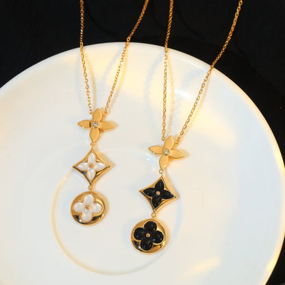 [LOXURA]STAR AND SUN ONYX PINK GOLD NECKLACE