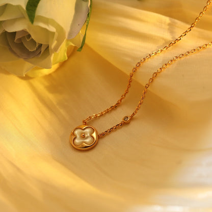 [LOXURA]SUN PEDANT PINK GOLD 1 DIAMOND NECKLACE