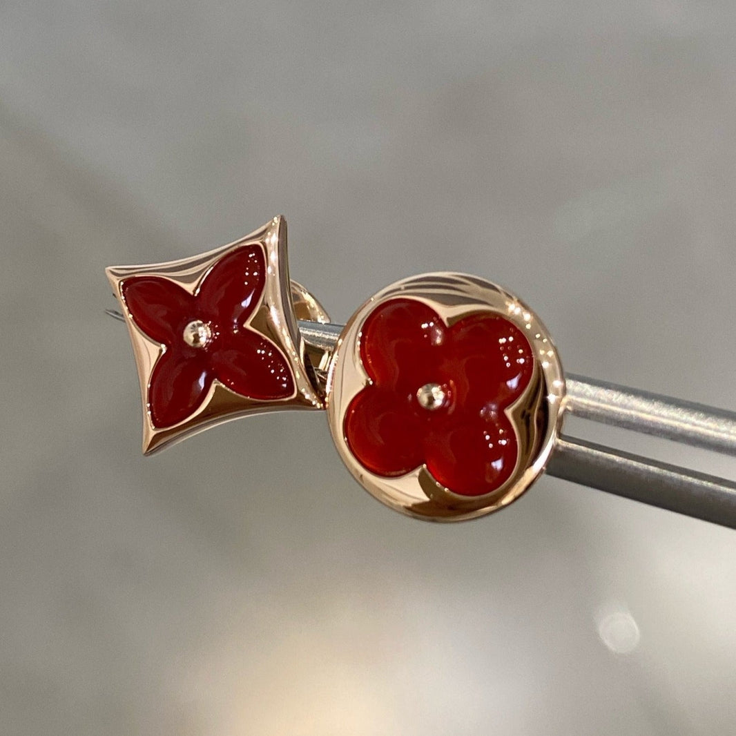 [LOXURA]STAR AND SUN PINK GOLD CARNELIAN STUD EARRINGS