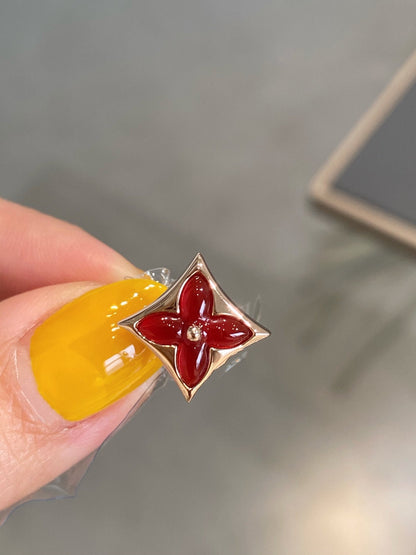 [LOXURA]STAR AND SUN PINK GOLD CARNELIAN STUD EARRINGS
