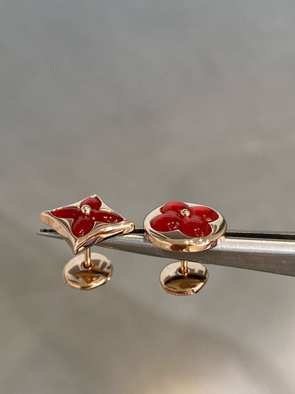 [LOXURA]STAR AND SUN PINK GOLD CARNELIAN STUD EARRINGS
