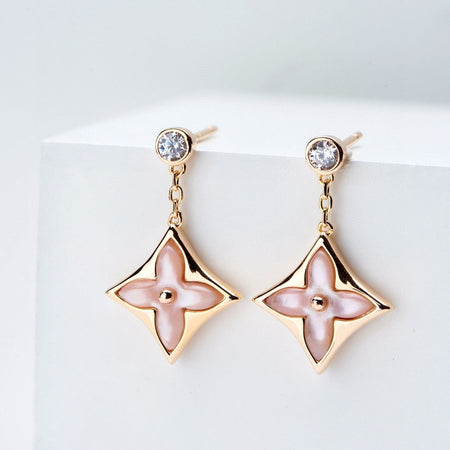 [LOXURA]DOUBLE STAR PINK GOLD MOP DROP EARRINGS