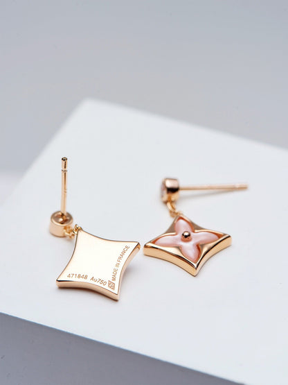 [LOXURA]DOUBLE STAR PINK GOLD MOP DROP EARRINGS