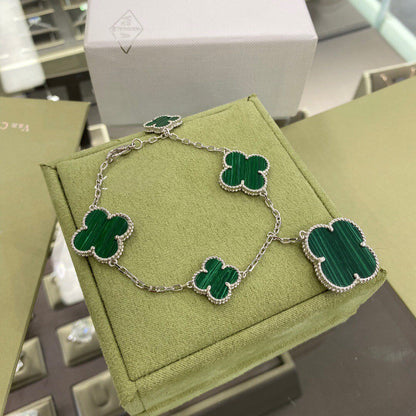 [LOXURA]CLOVER 5 MOTIFS SIVLER MALACHITE BRACELET