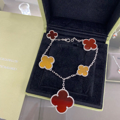 [LOXURA]CLOVER 5 MOTIFS SIVLER CARNELIAN TIGER EYE BRACELET
